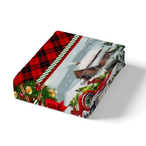 Homewish Christmas Truck Full Duvet Cover Set 3pcs Red Plaid with 2 Pillowcases (No Comforter) - Kids Bedding