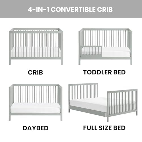 4-in-1 Convertible Baby Crib, Full Size Modern Wood Crib with Round Spindles
