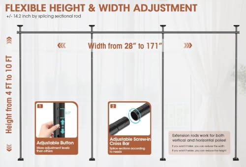 Adjustable Room Divider Curtain Rod, No-Drill Floor to Ceiling Partition Stand