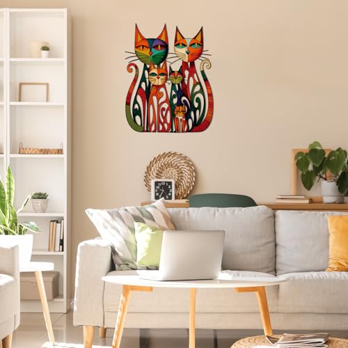 Colorful Metal Cat Wall Art 11x12 Inch Geometric Iron Feline Sculpture