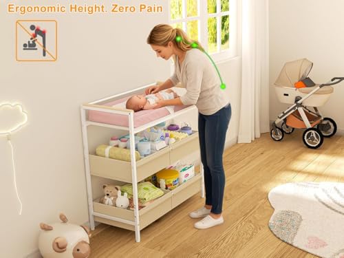 Baby Changing Table with Safety Bumpers and Large Storage Organizer