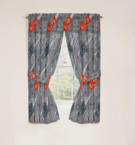 Kids Race Car Bedroom Curtains 63-Inch Window Drapes with Tiebacks 4-Piece