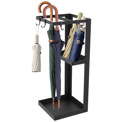 20-Inch Metal Umbrella Stand for Entryway with Drip Tray and Shelf