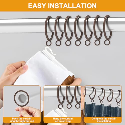 42-Piece Cocoa Tone Metal Curtain Rings - 1.5 Inch Inner Diameter