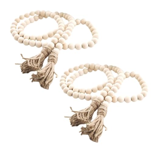 60-Inch Wooden Bead Garland with Tassels, Farmhouse Boho Decor (2 Pack)