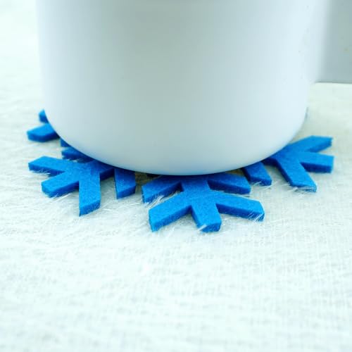 SaktopDeco 16-Pack Felt Snowflake Coasters Set – White/Blue Christmas Drink Coasters