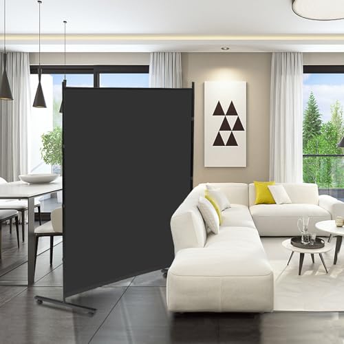 Large Single Panel Rolling Room Divider, 71" x 75" Portable Privacy Screen