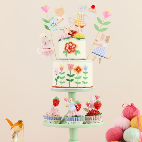 Cat Cupcake Toppers and Liners Kit with Pastel Cases - 24 Pack