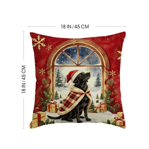 Christmas Labrador Retriever Pillow Covers Set of 4 18x18 Decorative Holiday Cushions