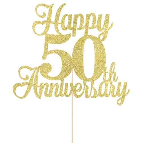 Gold Glitter 50th Anniversary Cake Topper | Happy Birthday Decoration