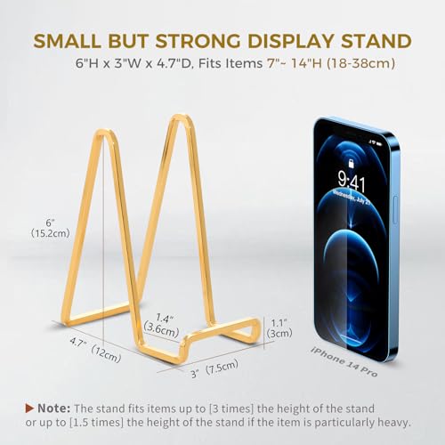 Gold Metal Plate Display Stand - 6 Inch Tabletop Easel Holder (3 Pack)