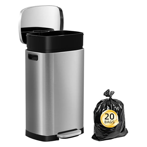 13 Gallon Stainless Steel Trash Can with Soft Close Lid and Pedal