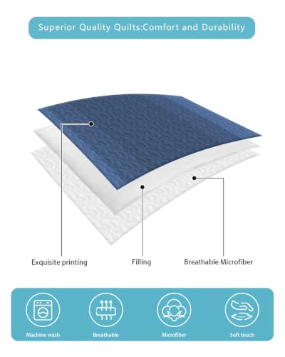 Twin XL 3D Optical Illusion Quilt Bedding Set - Blue Geometric Comforter with Pillowcases