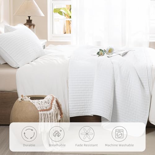 Lady Ann Oversized King Quilt Set 128x120 - 3 Piece White Bedspread