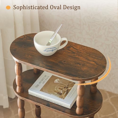 3-Tier Narrow Side Table, Skinny End Table for Small Spaces, Rustic Brown