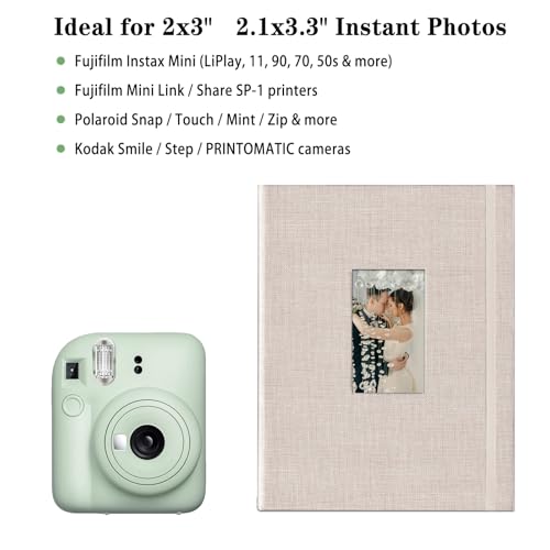 Linen Hardcover Photo Album for 2x3 Instant Film, Holds 208 Photos, Beige