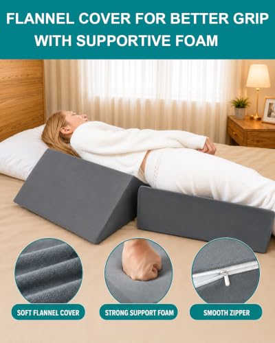 SJFFDP Grey 3-Piece Bed Wedge Pillow Set for Post-Surgery & Side Sleeping