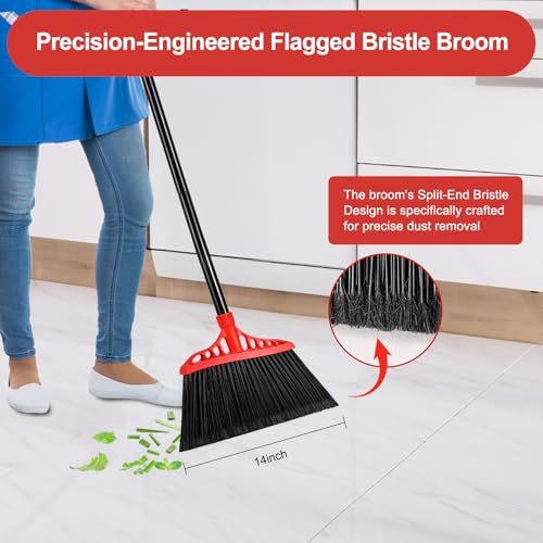 Heavy Duty Commercial Indoor & Outdoor Broom with 55" Handle, Stiff Bristles