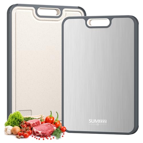 Dual-Sided Titanium & PP Cutting Board with Juice Groove (16" x 11")