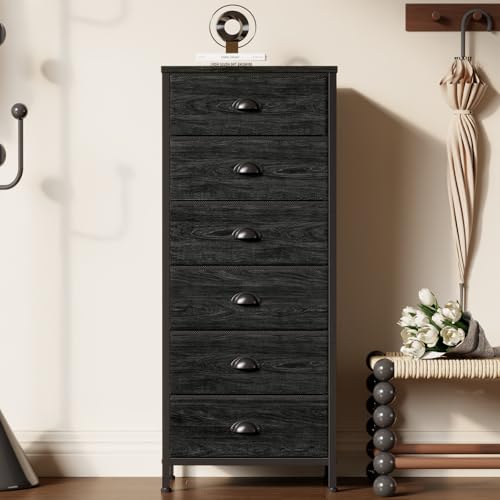 6-Drawer Vertical Dresser with Wood Top, Fabric Storage Chest for Bedroom