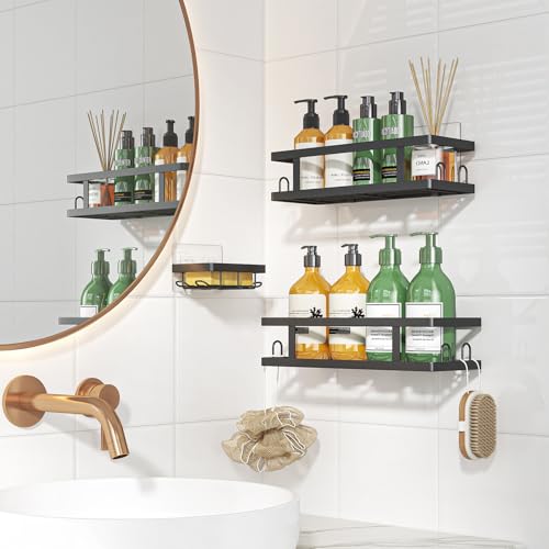 Adhesive Shower Caddy 3-Pack Rustproof Shower Shelves with Hooks