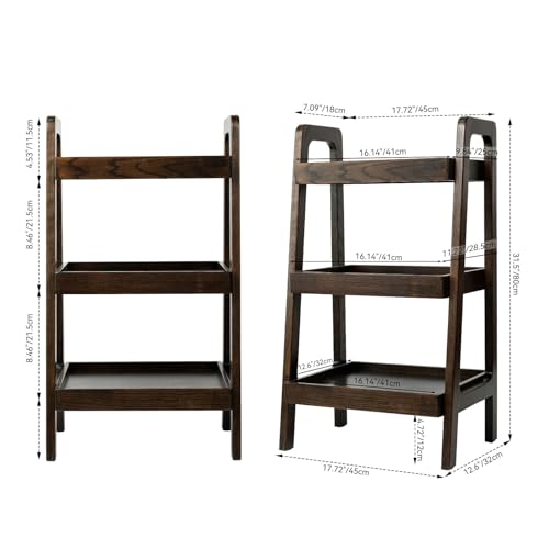 Towood Lifee Walnut 3-Tier Ladder Shelf Solid Oak Wood Storage Bookcase