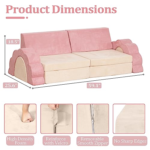 10-Piece Modular Kids Play Couch, Convertible Foam Toddler Sofa Set