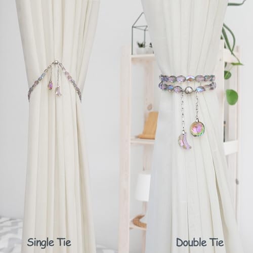Magnetic Crystal Beaded Curtain Tiebacks with Sun and Moon Pendants, 2 Pack