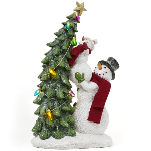 Valery Madelyn 13 Inch Christmas Snowman Family Figurines with Lights, Resin Holiday Decorations