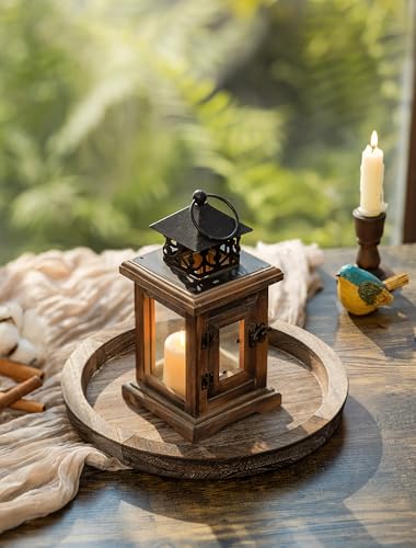 Round Wooden Candle Holder Tray - 11" Rustic Decorative Centerpiece Plate