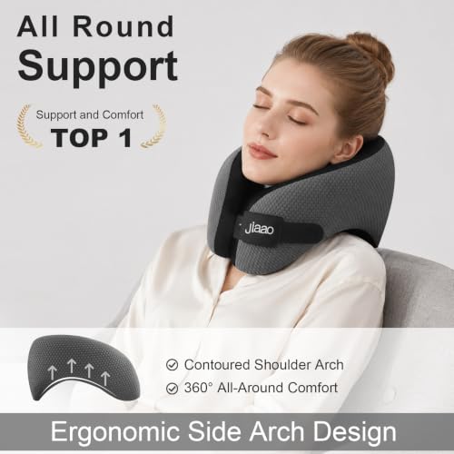 Ergonomic Memory Foam Travel Neck Pillow with Chin Support
