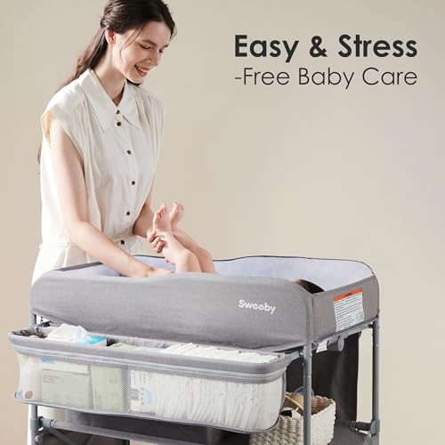 Portable Foldable Baby Changing Table with Storage and Waterproof Pad