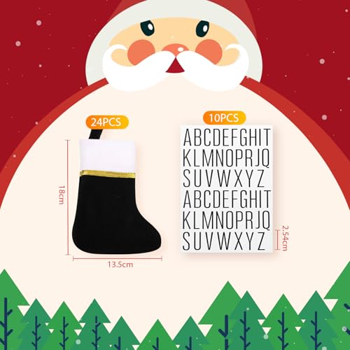 Seematn 24 Mini Christmas Stockings with Black & White Letter Stickers, DIY Hanging Decor