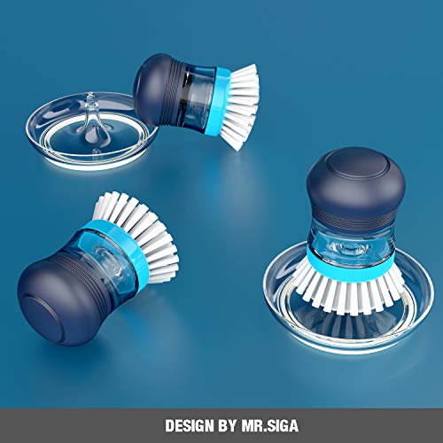 Soap Dispensing Palm Brush with Storage Set - Non-Scratch Dish Scrubber