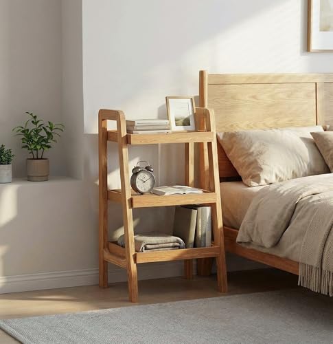 3-Tier Solid Wood Ladder Shelf – Space-Saving Open Bookcase Organizer