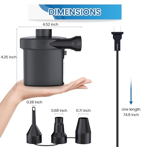 Portable Electric Air Pump for Inflatables with 3 Nozzles - Inflate & Deflate