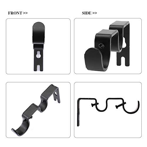 Heavy Duty Double Curtain Rod Brackets, 1 Inch & 5/8 Inch Holder Set (Black)