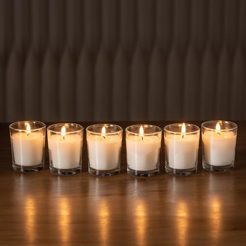 Housecret 120 Pack Warm White Unscented Clear Glass Votive Candles – Hand Poured 2" x 2.5"