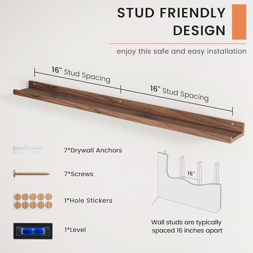 48-Inch Walnut Picture Ledge Floating Wall Shelves Set of 2