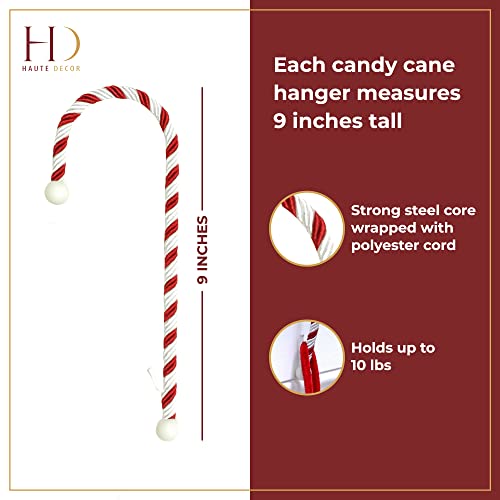 Candy Cane Christmas Stocking Holder - Red and White Mantel Hanger