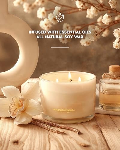 Large 3-Wick Vanilla Soy Candle - Aromatherapy Scented Glass Jar