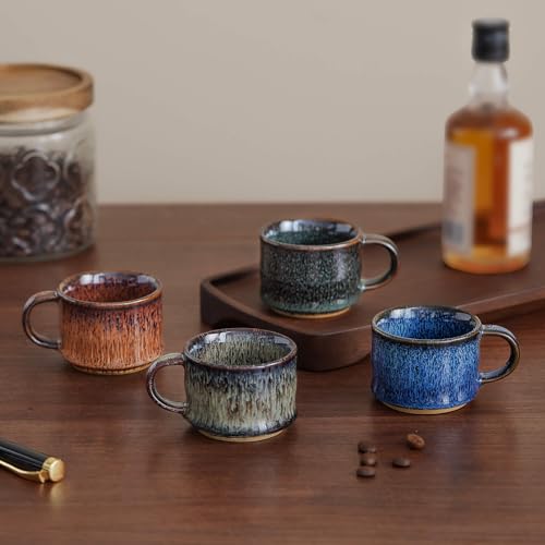 RISTEASO Fluid Blue Ceramic Espresso Cups Set of 2, 2oz Demitasse Coffee Mugs