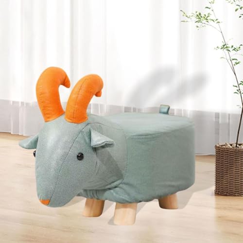 Blue Sheep Animal Footstool Ottoman - Kids Cartoon Stool with Wood Legs