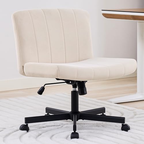 Wide Criss Cross Office Chair with Wheels, Armless Fabric Vanity Chair