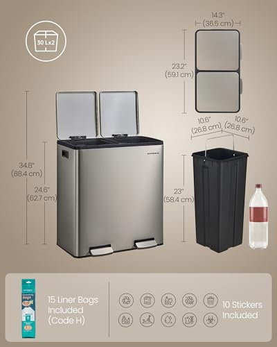Double Compartment Stainless Steel Trash Can 2 x 8 Gallon