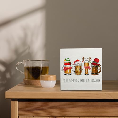Christmas Wooden Beer Sign - Holiday Beer Lover Decor for Home & Office