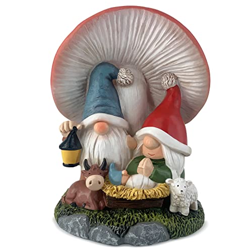Hodao Mushroom Nativity Scene Gnome Figurine - Whimsical Christmas Manger Decoration