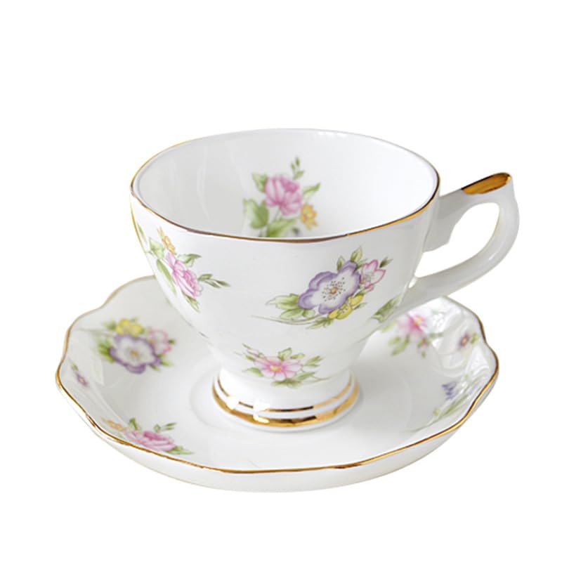 Pfedxoon Bone China Coffee Cup with Saucer & Spoon Set - 6.8oz Tea & Espresso Cups