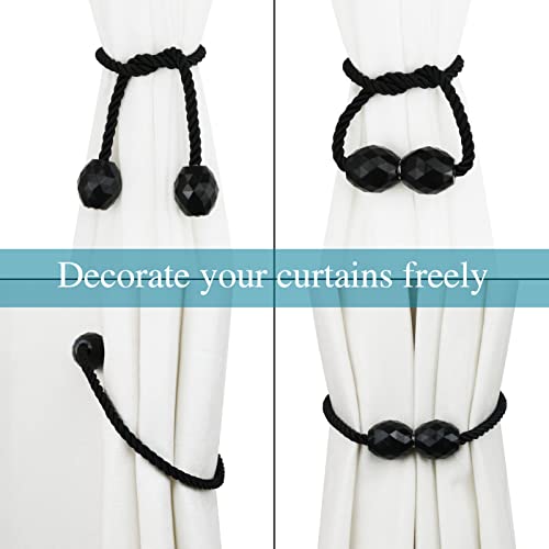 Magnetic Curtain Tiebacks - 4 Pack Decorative Braided Rope Holdbacks