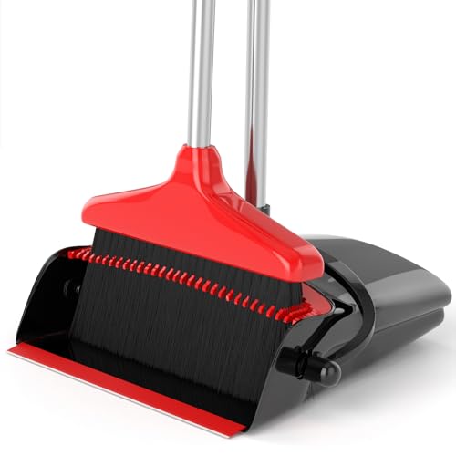 Broom and Dustpan Combo Set with 54" Adjustable Handle & Built-in Comb